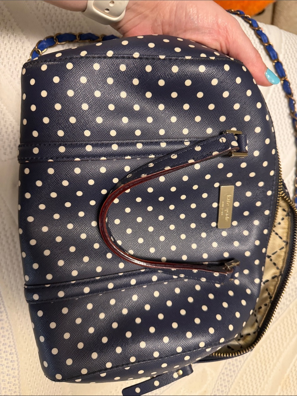 kate spade Navy and White Polka Dot Crossbody Bag